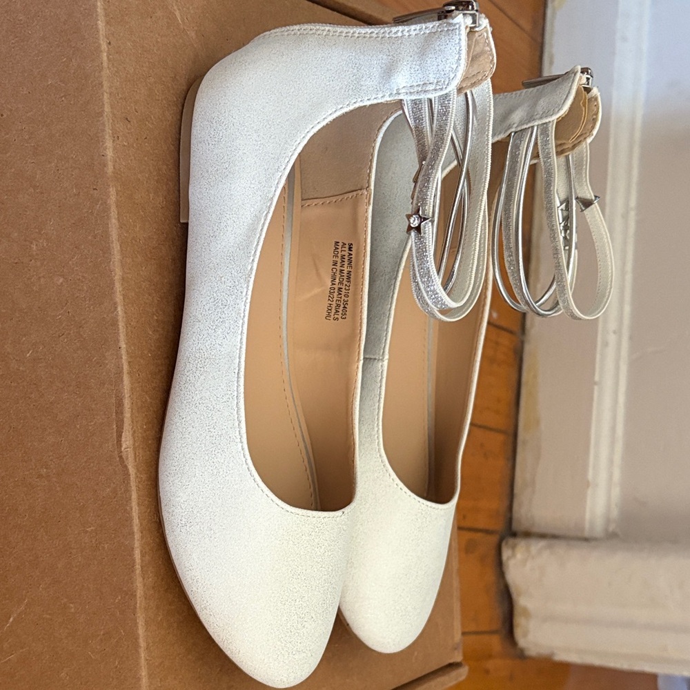 Nine West White Flats with Ankle Straps